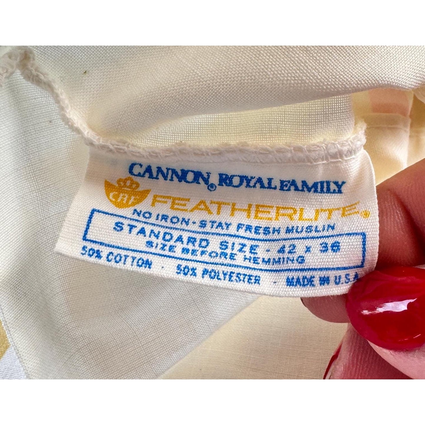 Vintage 70s pillowcase, pink yellow and white stripes, Cannon Royal Family, Featherlite