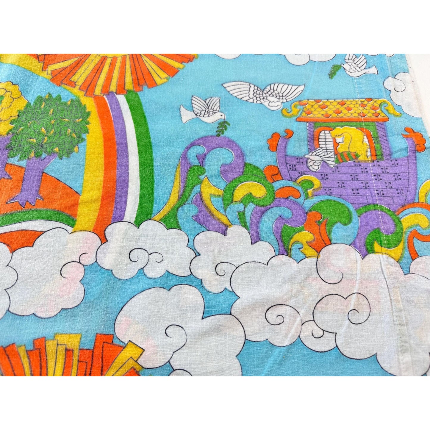 Vintage 1970s single pillowcase, Sears Noah's Ark, groovy animals