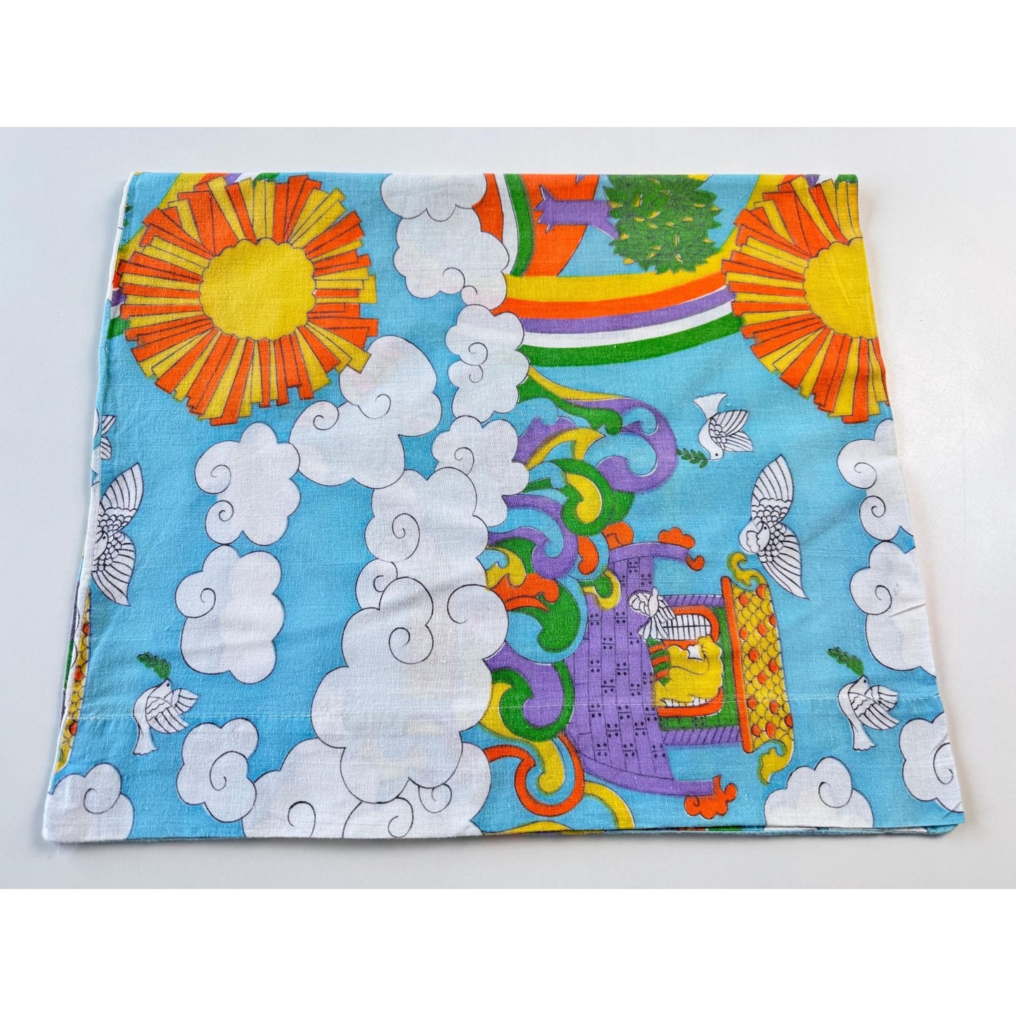 Vintage 1970s single pillowcase, Sears Noah's Ark, groovy animals