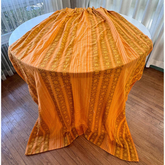 Vintage 70s pleated curtain, yellow orange and green stripes, woven panel