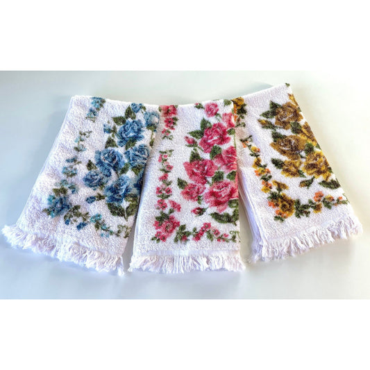 Vintage 70s hand towel, terrycloth floral towel, Simpson's