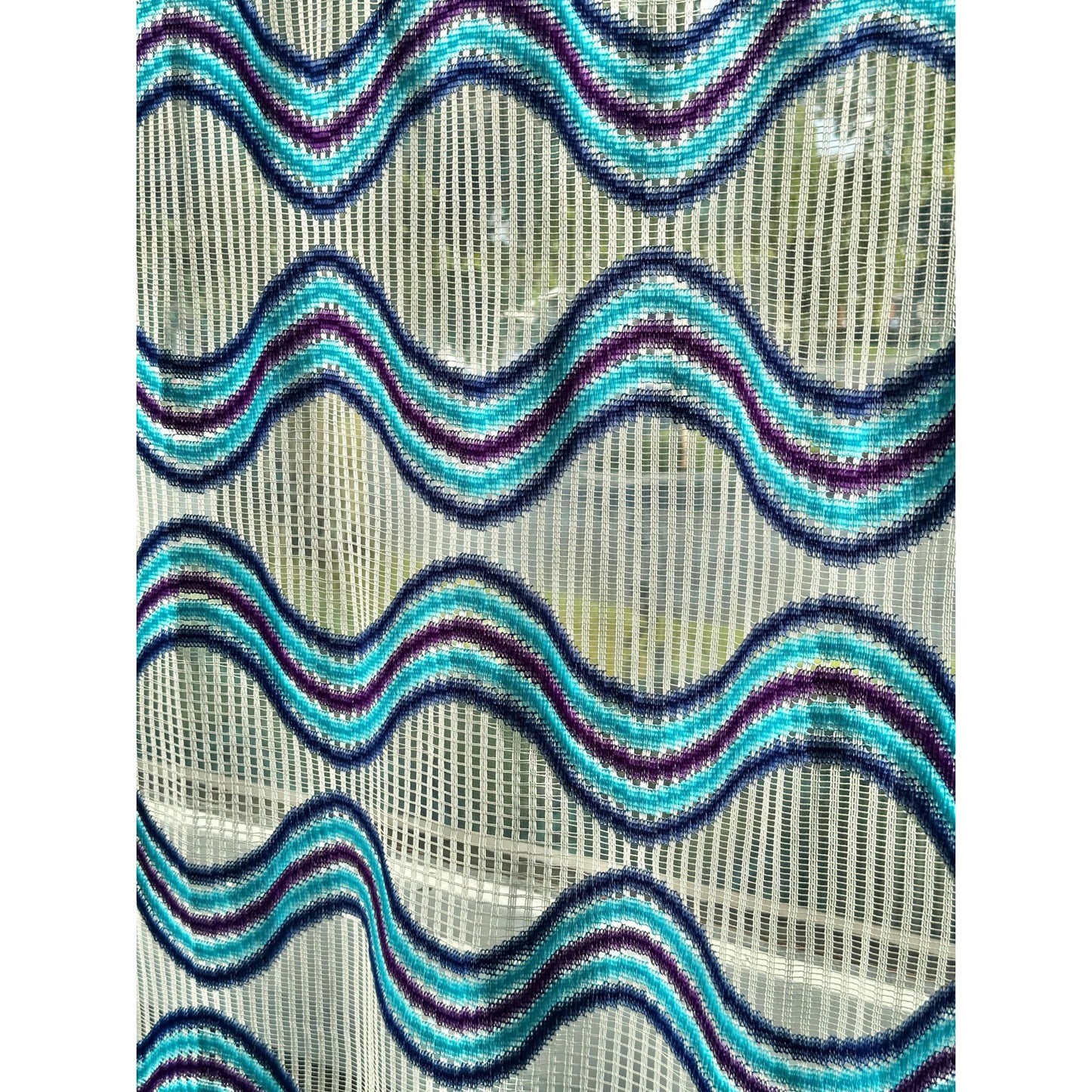 Vintage 70s curtain, blue, purple, white groovy pattern