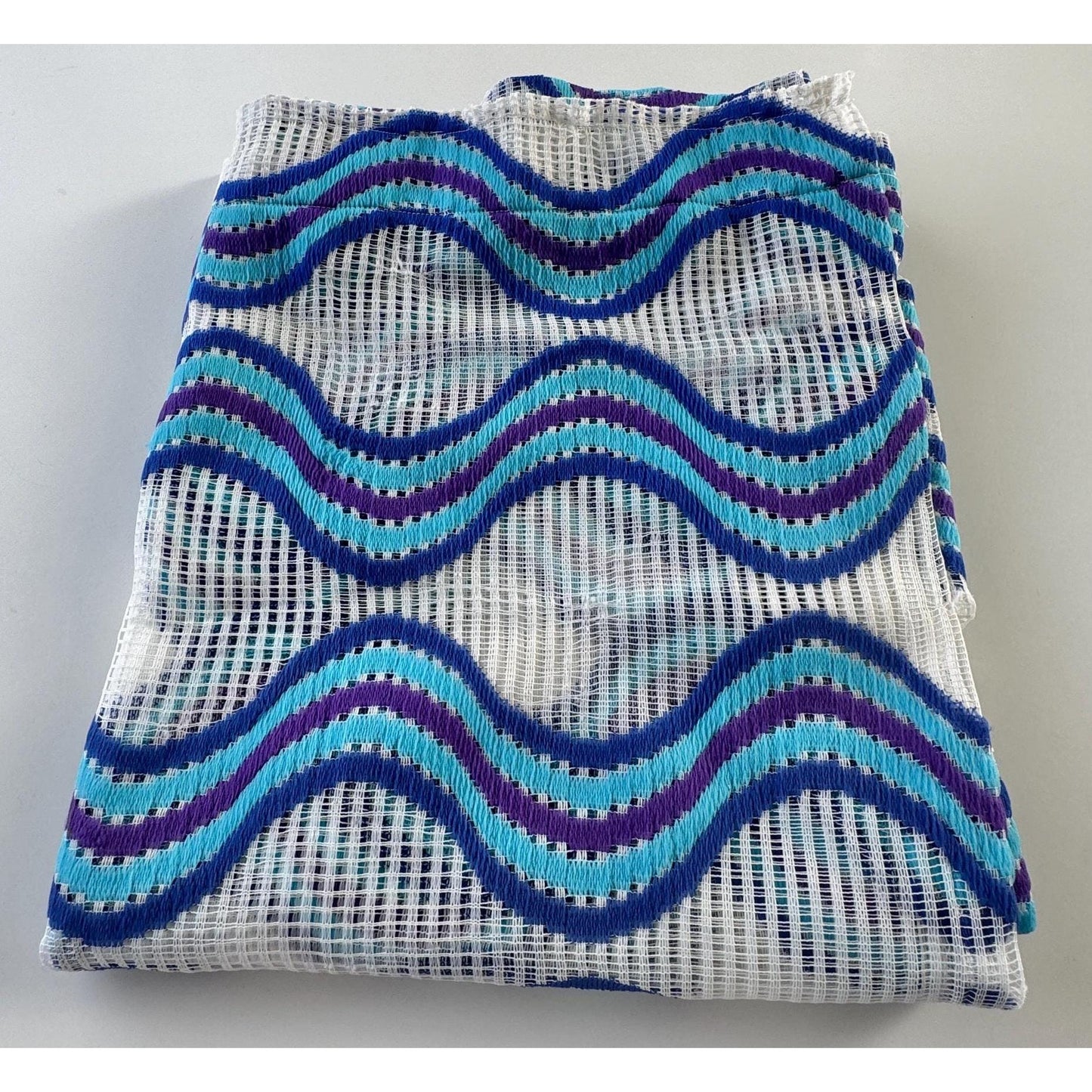 Vintage 70s curtain, blue, purple, white groovy pattern