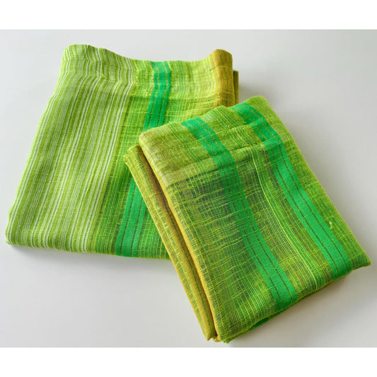 Vintage 70s curtain, striped lime green yellow panel