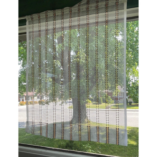 Vintage 70s curtain, white, brown, orange striped  mesh