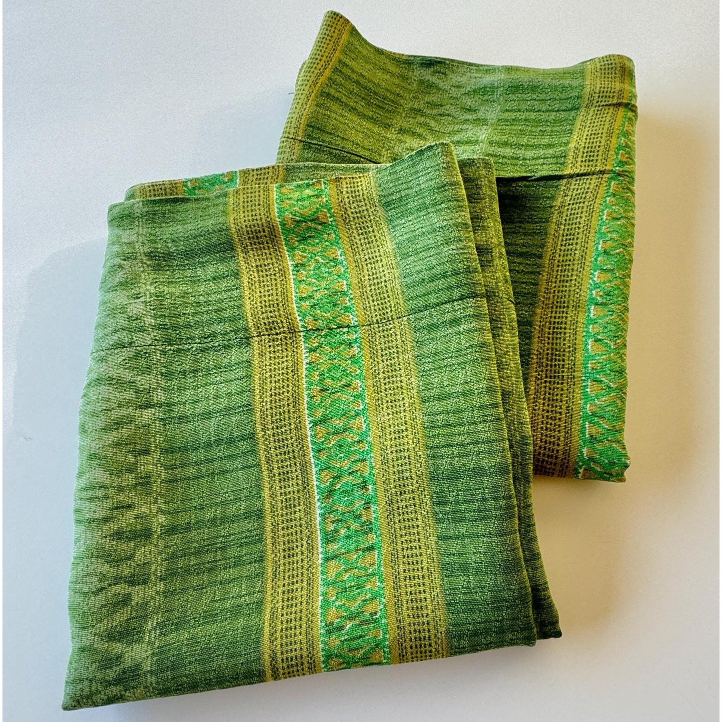 Vintage 70s curtain, striped avocado and lime green panel