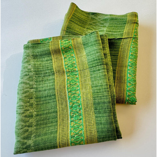 Vintage 70s curtain, striped avocado and lime green panel
