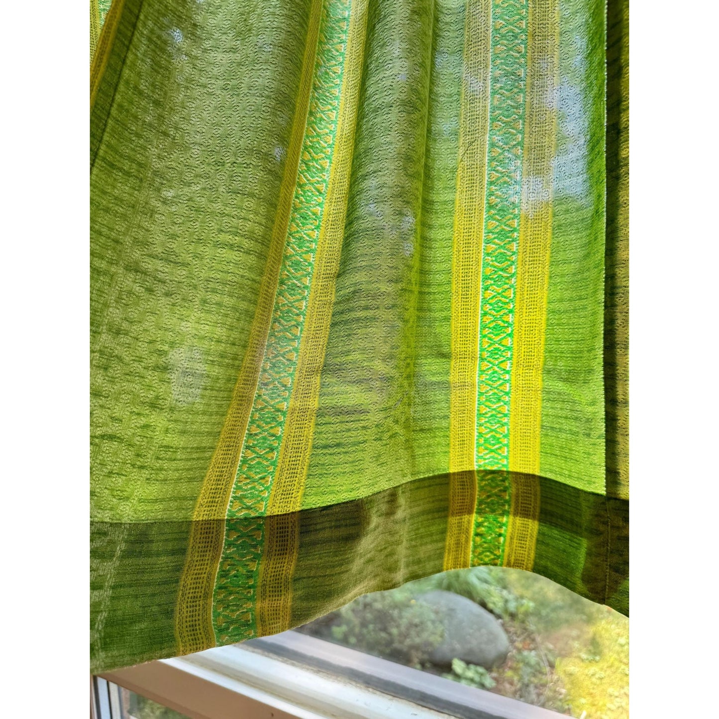 Vintage 70s curtain, striped avocado and lime green panel