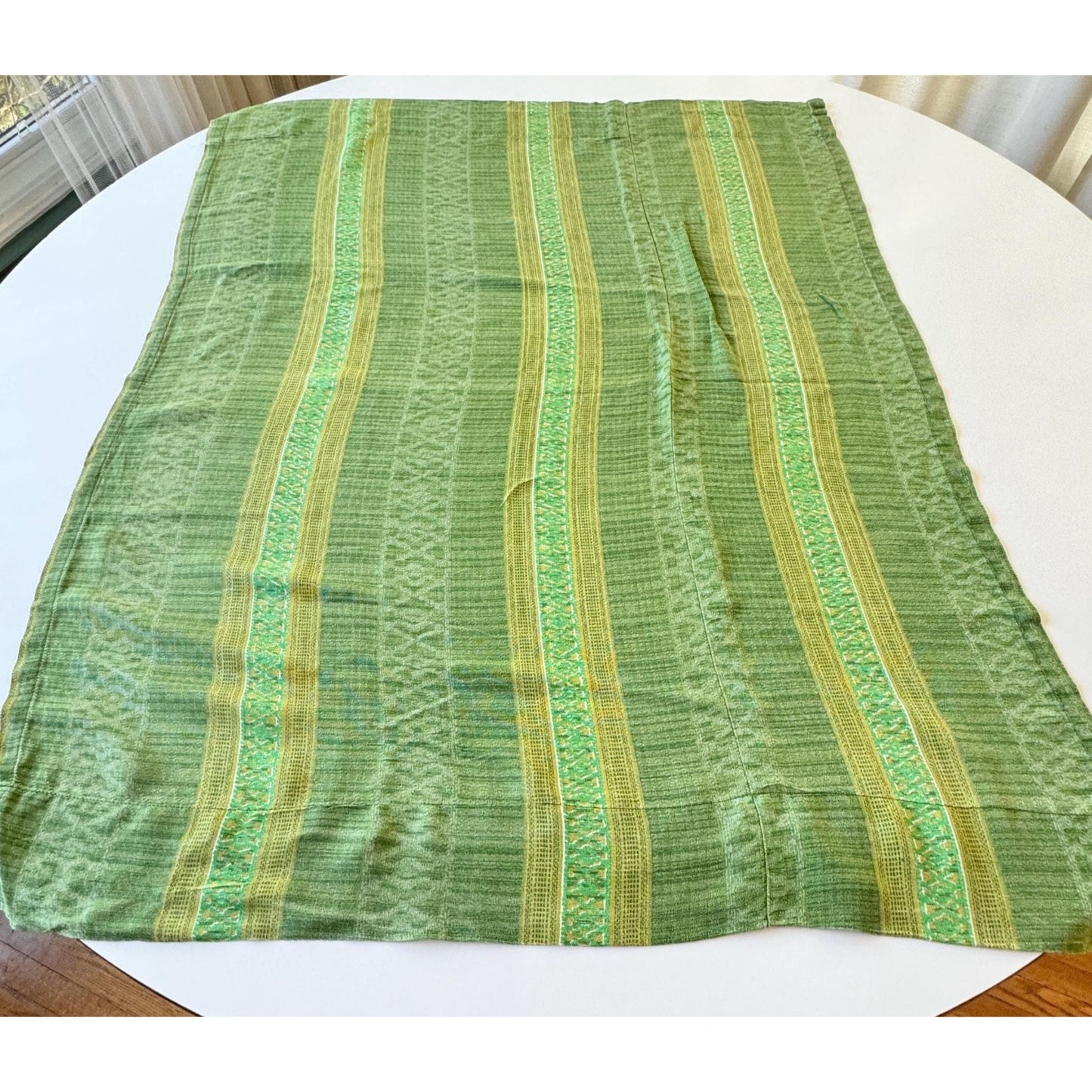 Vintage 70s curtain, striped avocado and lime green panel
