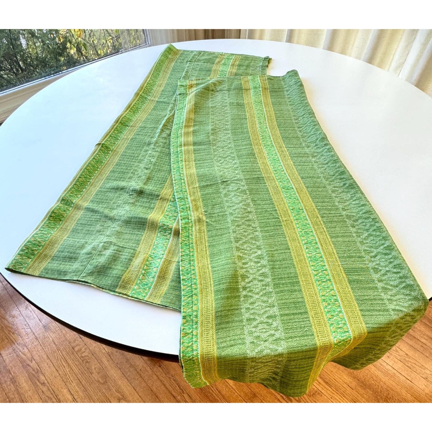 Vintage 70s curtain, striped avocado and lime green panel
