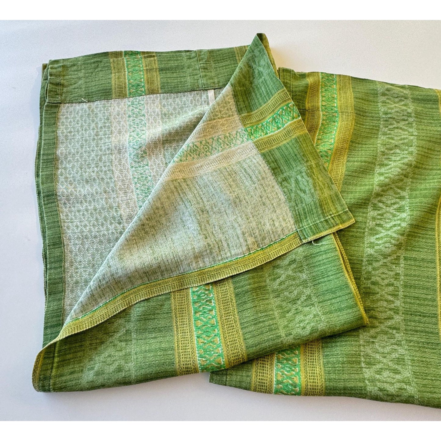 Vintage 70s curtain, striped avocado and lime green panel