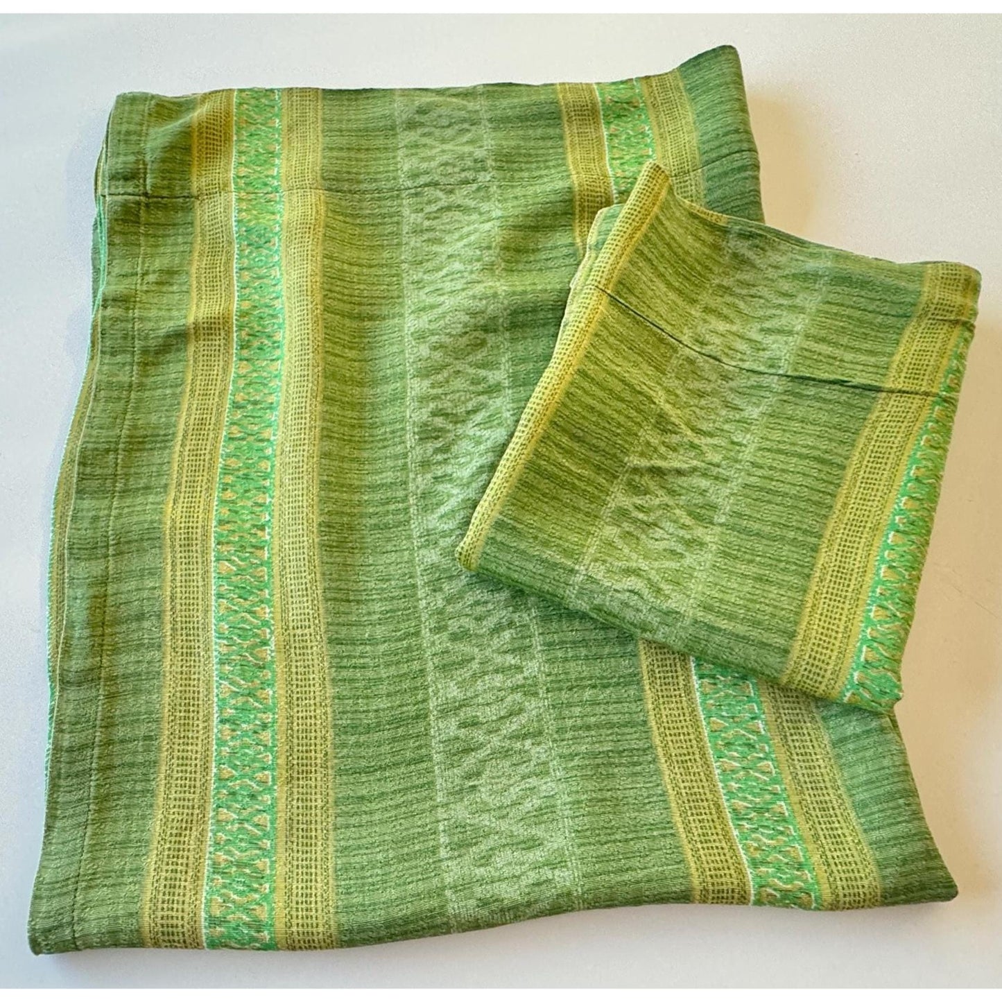 Vintage 70s curtain, striped avocado and lime green panel