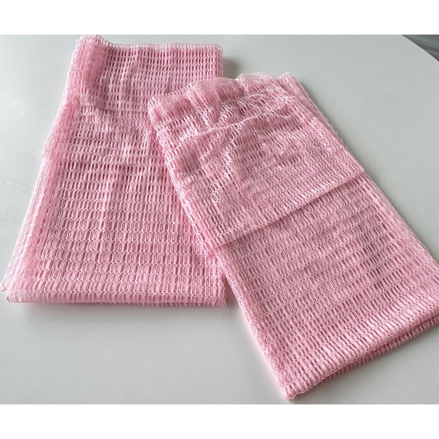 Vintage 70s curtain, pink wide mesh panel, top ruffle