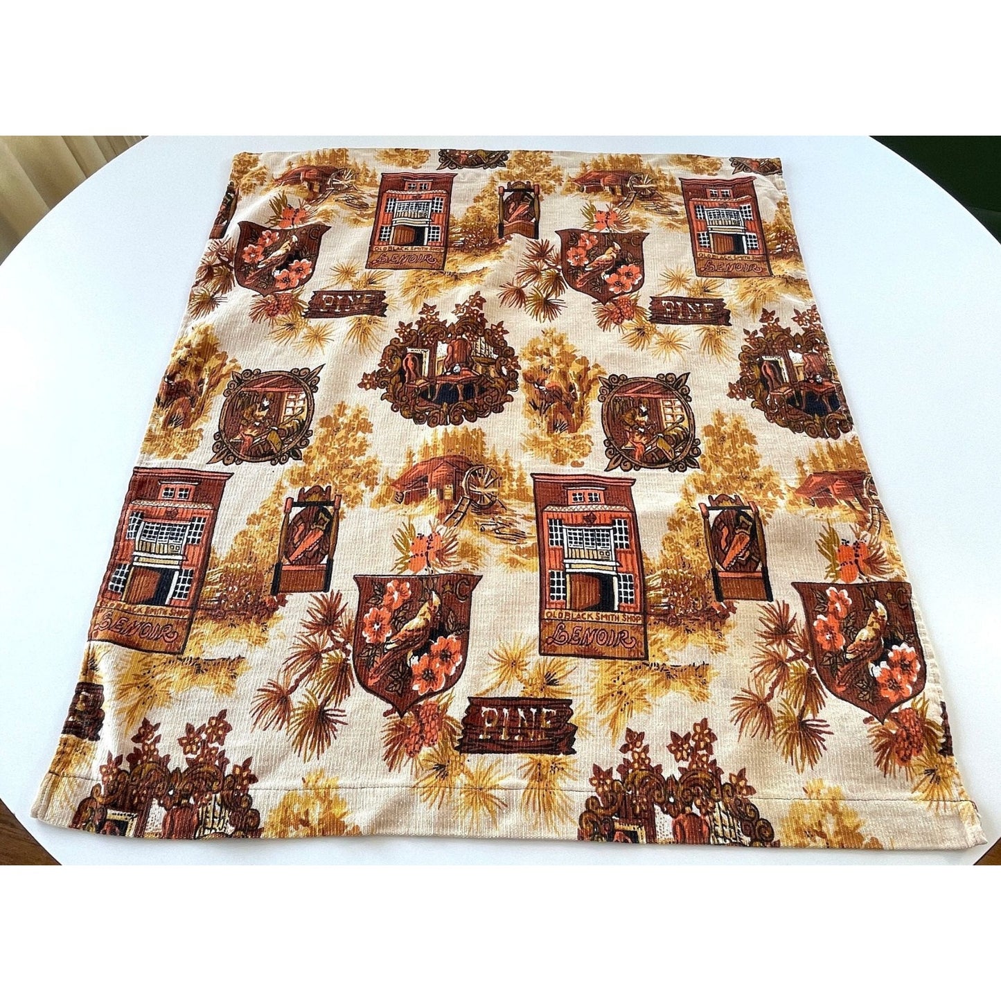 Vintage 70s curtain, brown and orange old fashion print