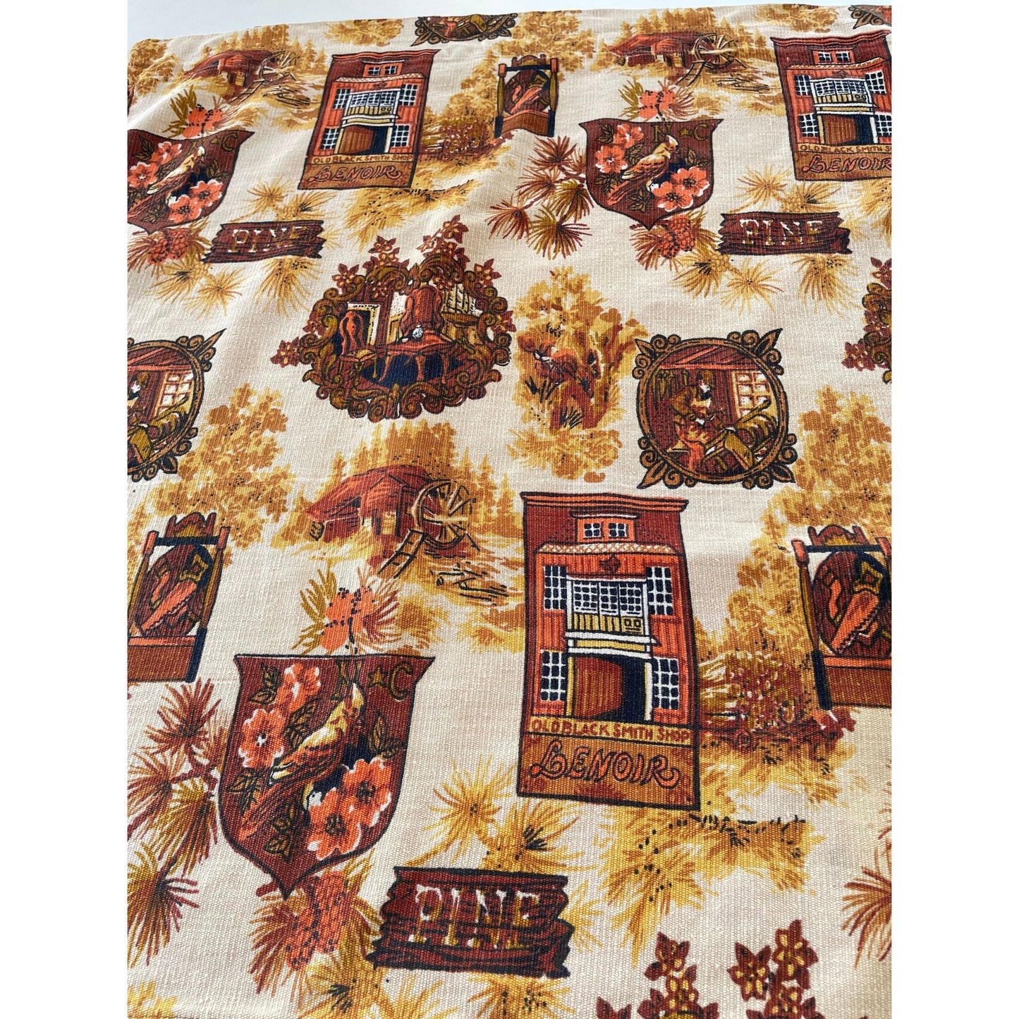 Vintage 70s curtain, brown and orange old fashion print