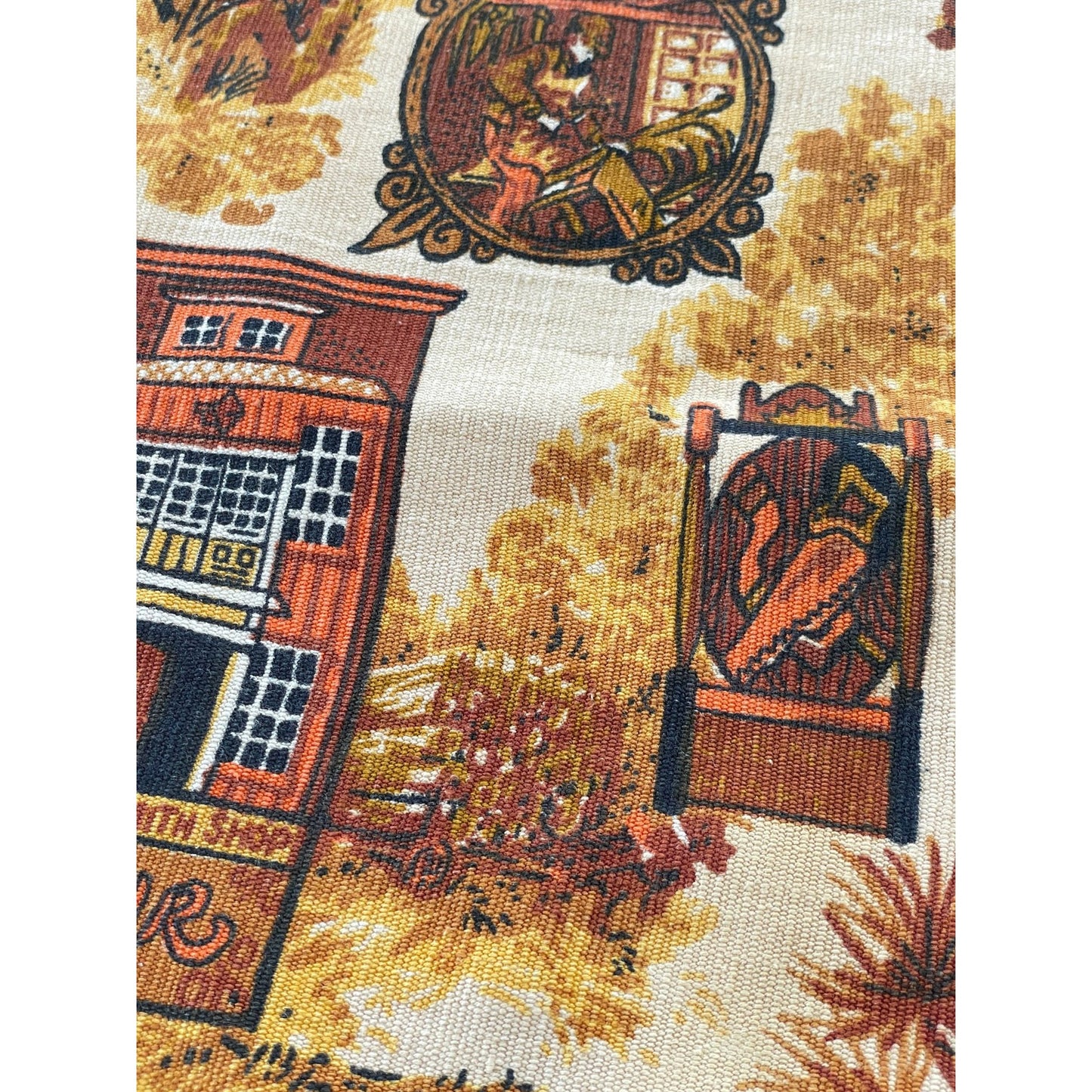 Vintage 70s curtain, brown and orange old fashion print