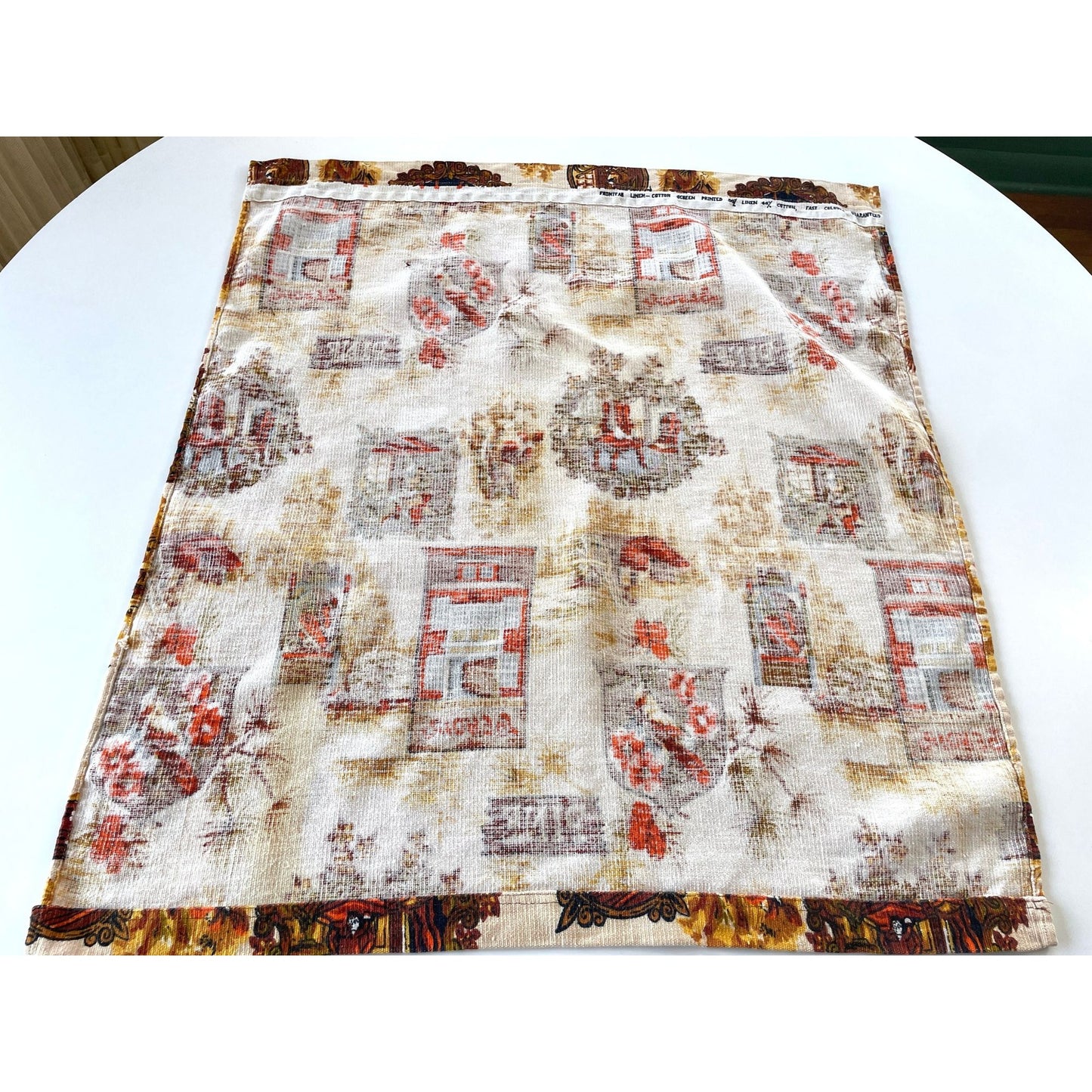 Vintage 70s curtain, brown and orange old fashion print