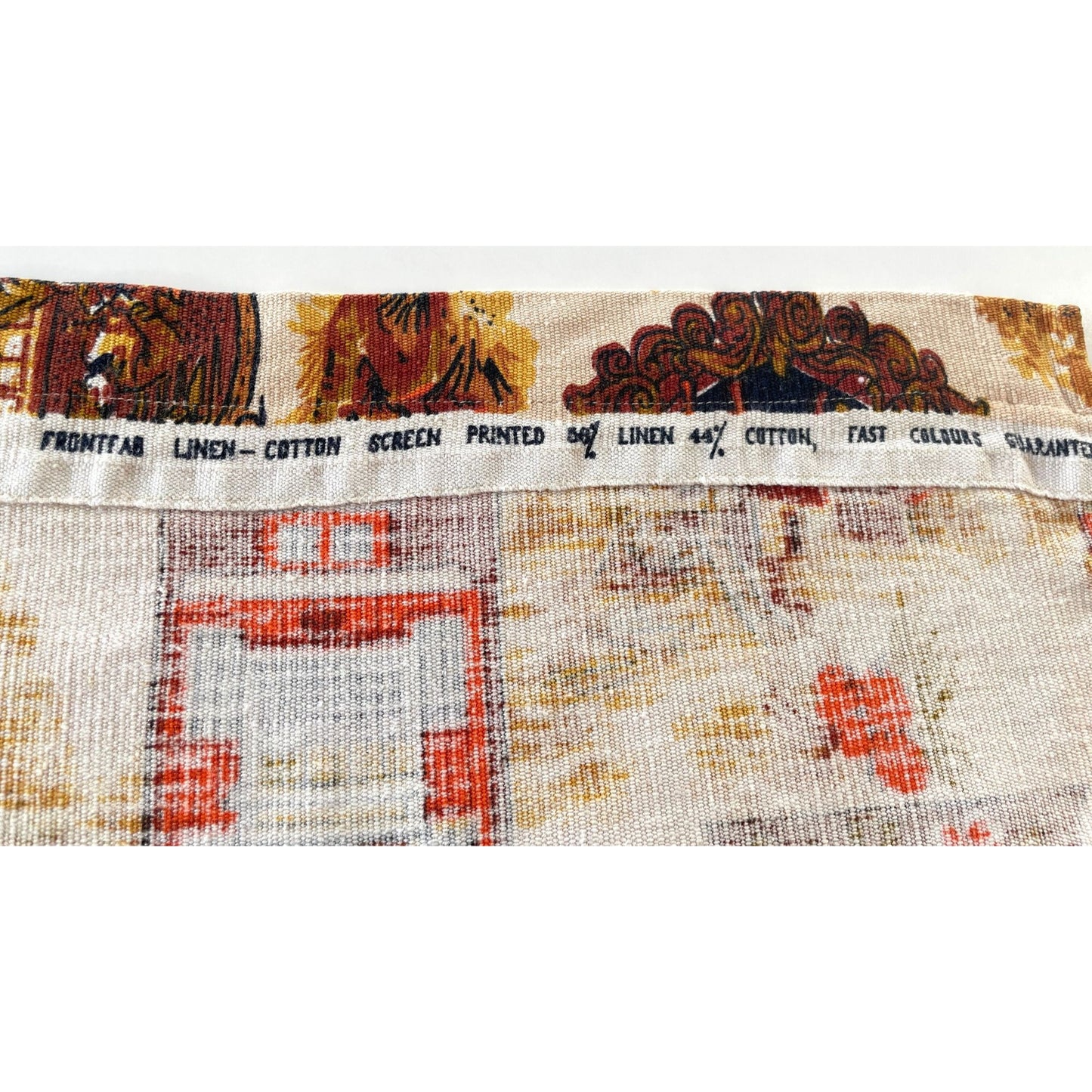 Vintage 70s curtain, brown and orange old fashion print