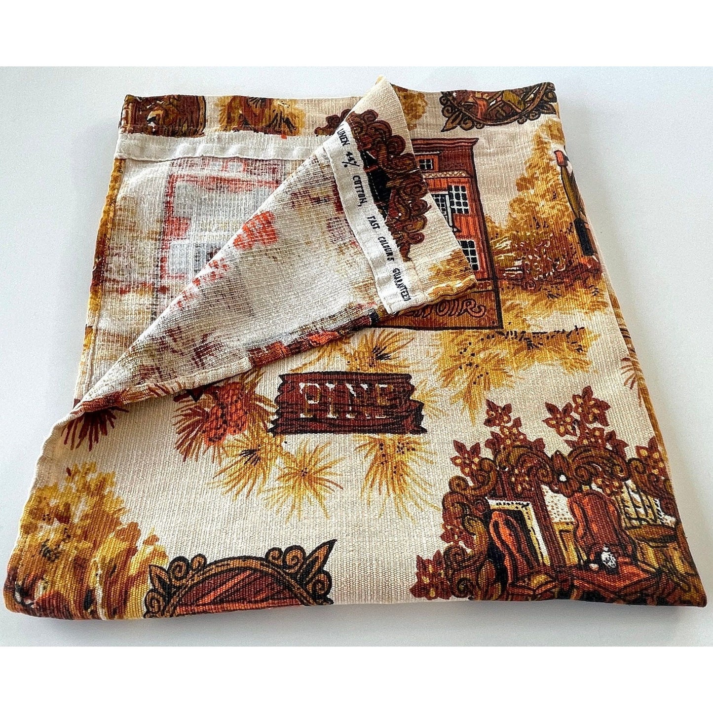 Vintage 70s curtain, brown and orange old fashion print