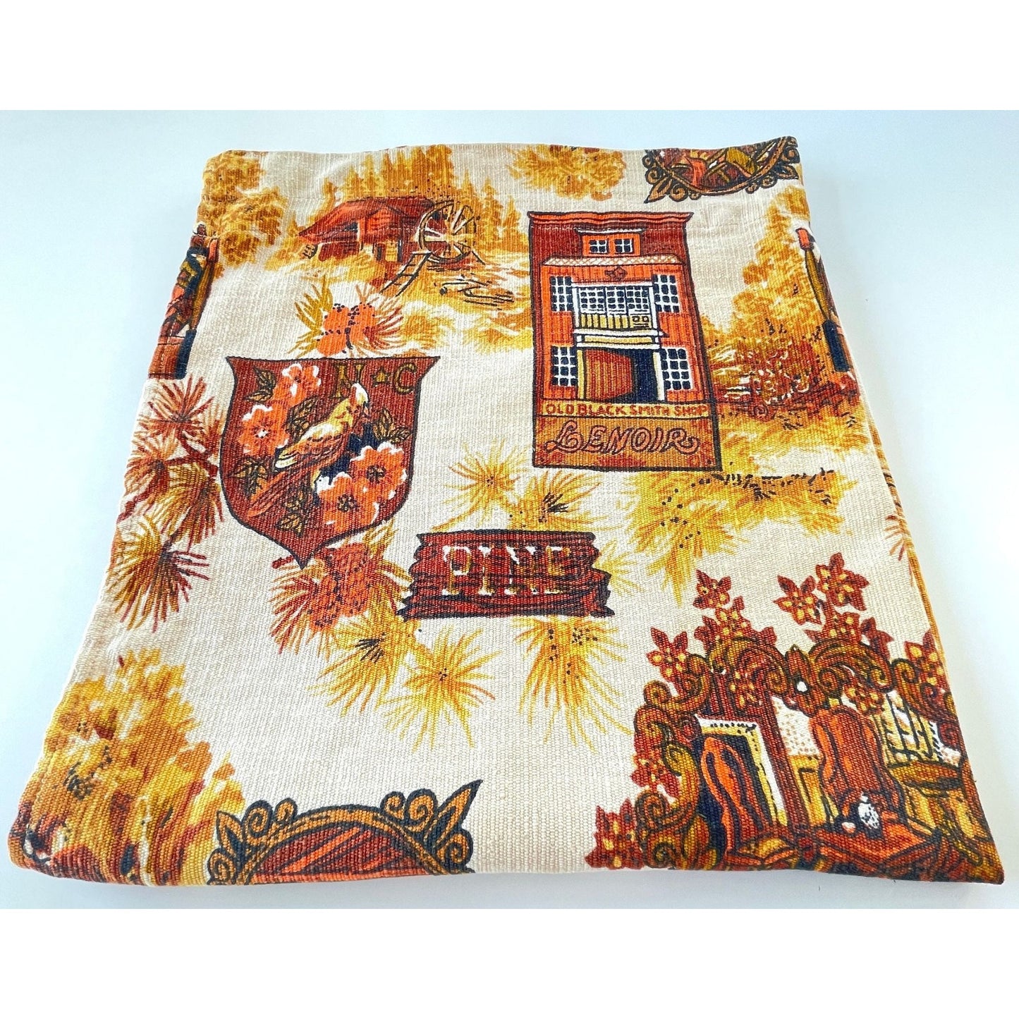 Vintage 70s curtain, brown and orange old fashion print