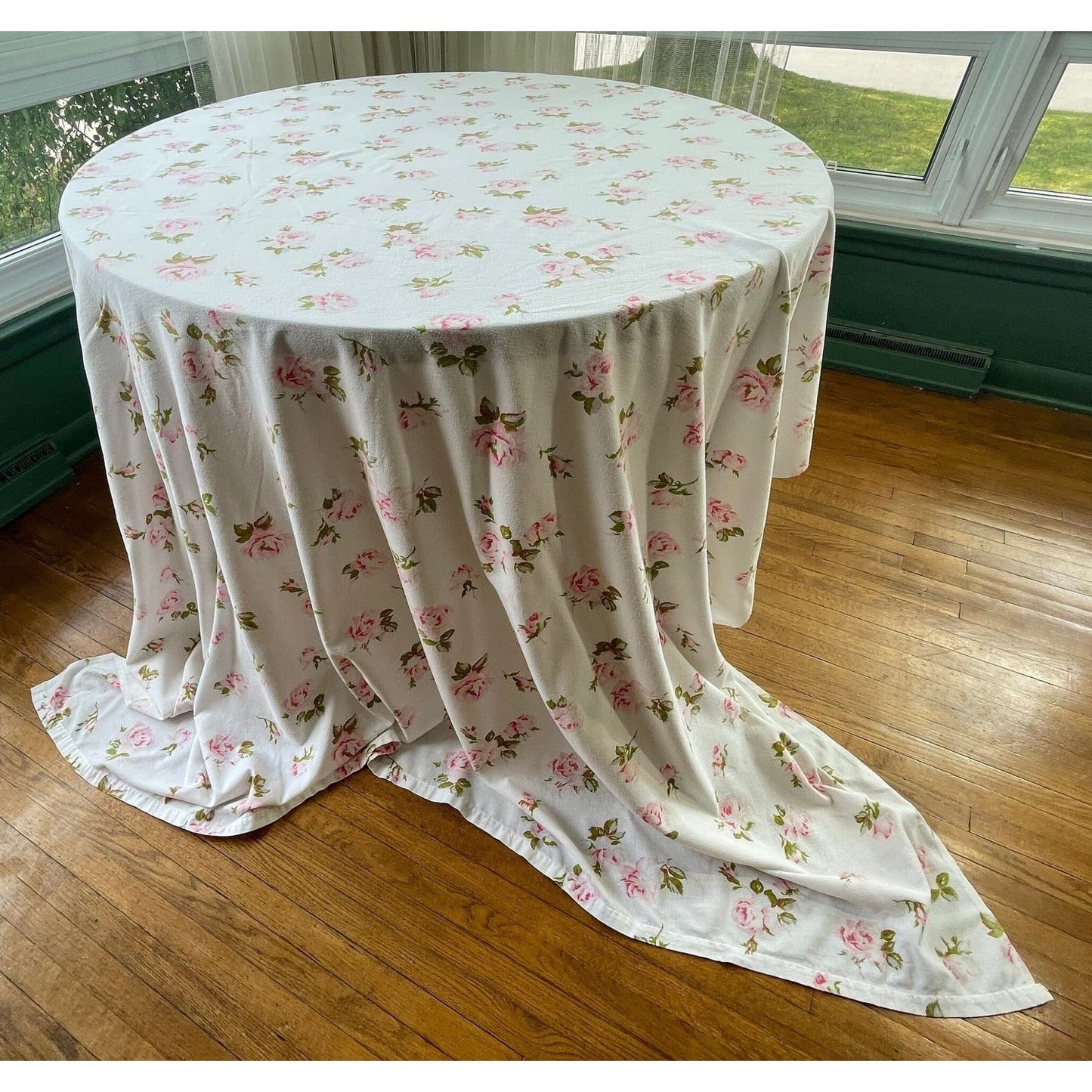 Vintage 60s flannel bedsheets set, pink roses, full size, top and bottom sheets, TexMade