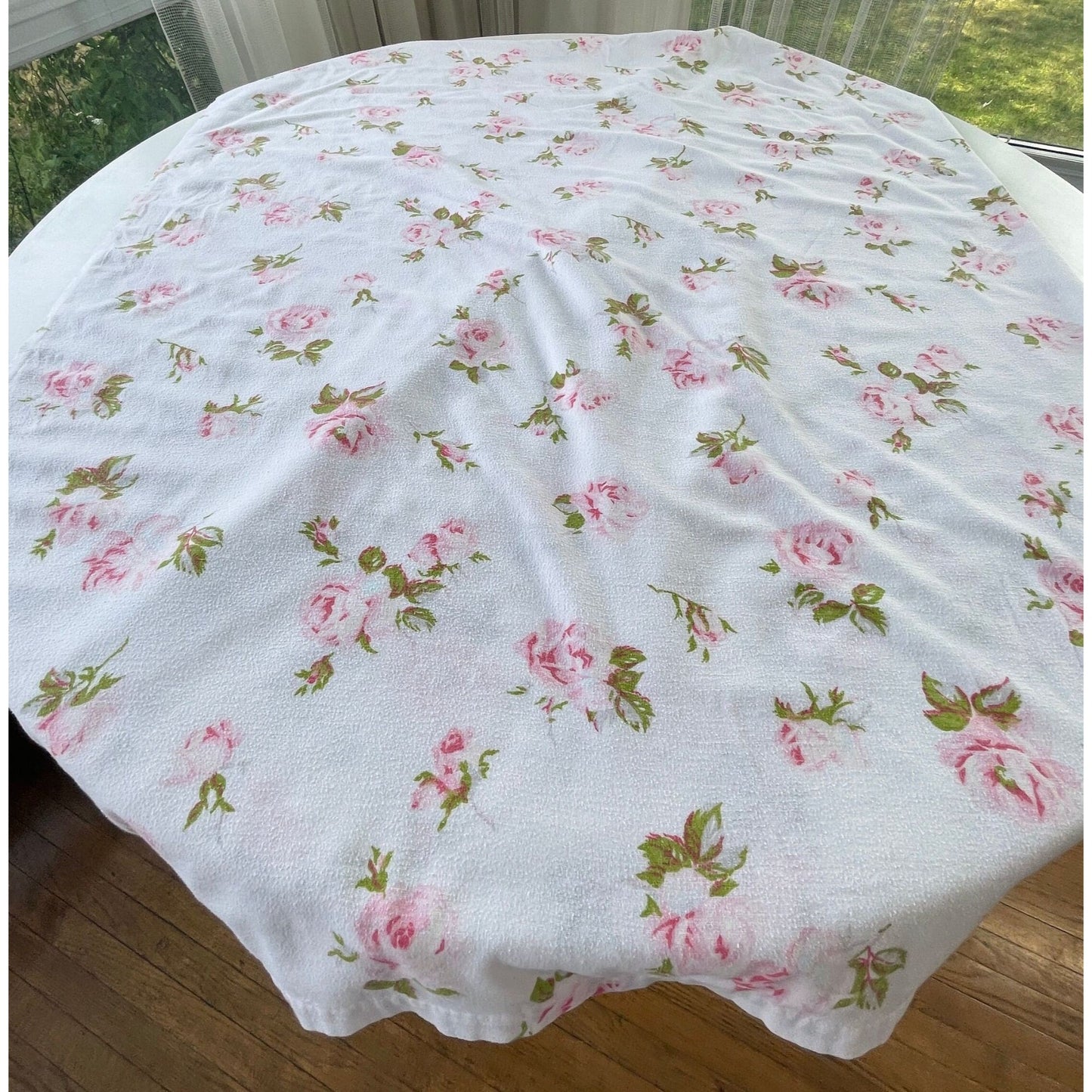 Vintage 60s flannel bedsheets set, pink roses, full size, top and bottom sheets, TexMade