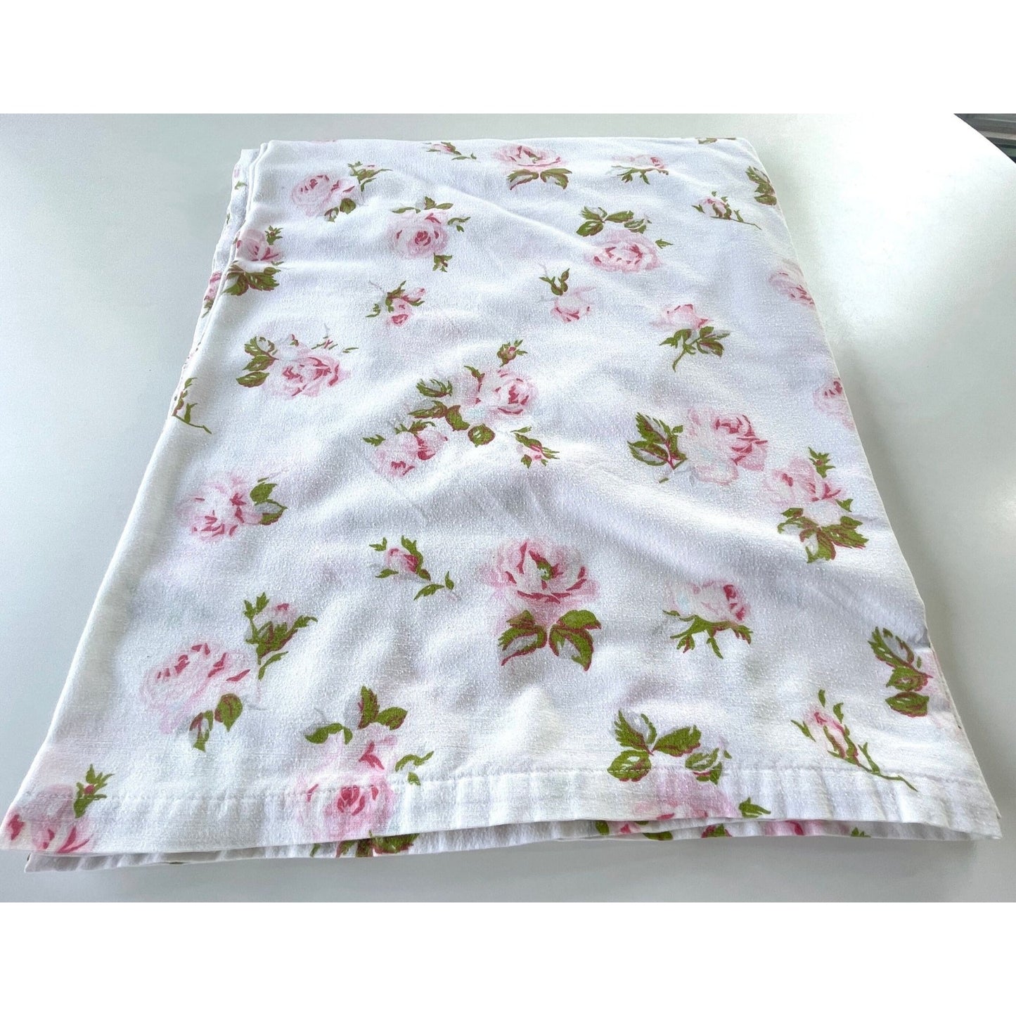 Vintage 60s flannel bedsheets set, pink roses, full size, top and bottom sheets, TexMade
