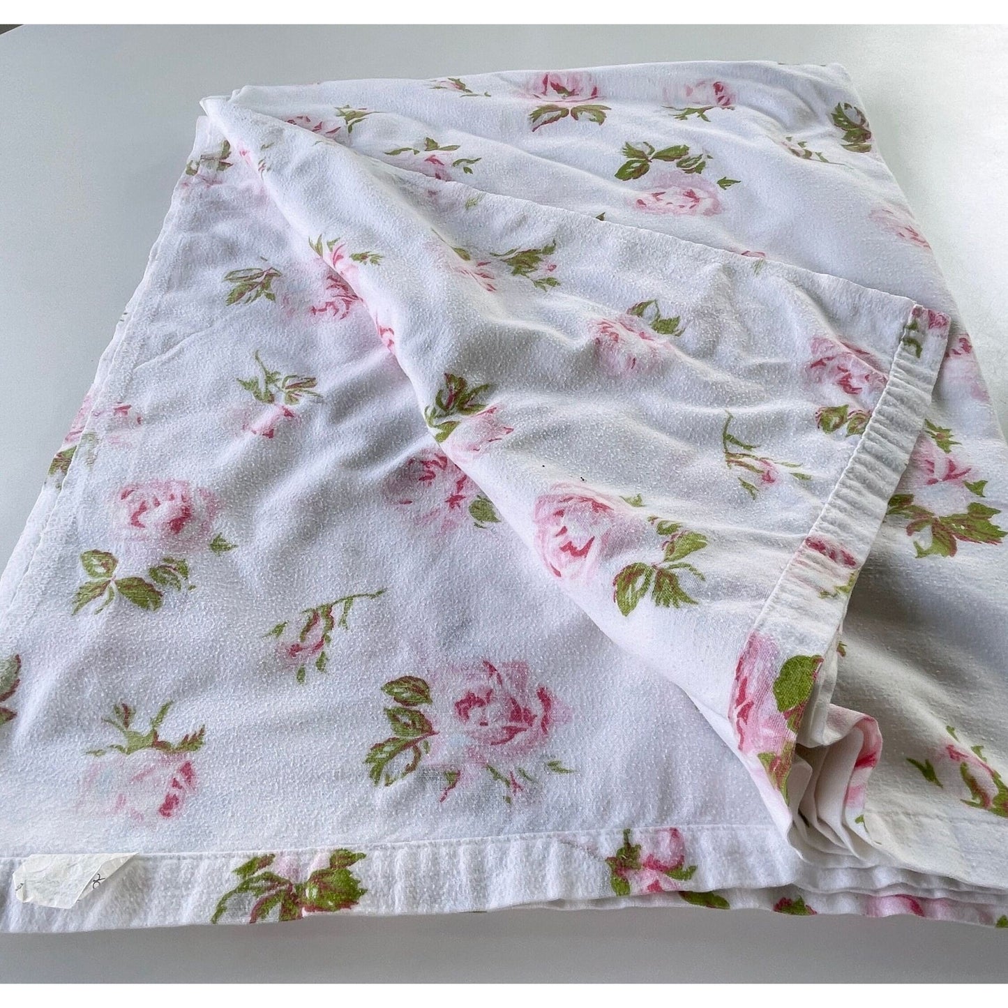 Vintage 60s flannel bedsheets set, pink roses, full size, top and bottom sheets, TexMade