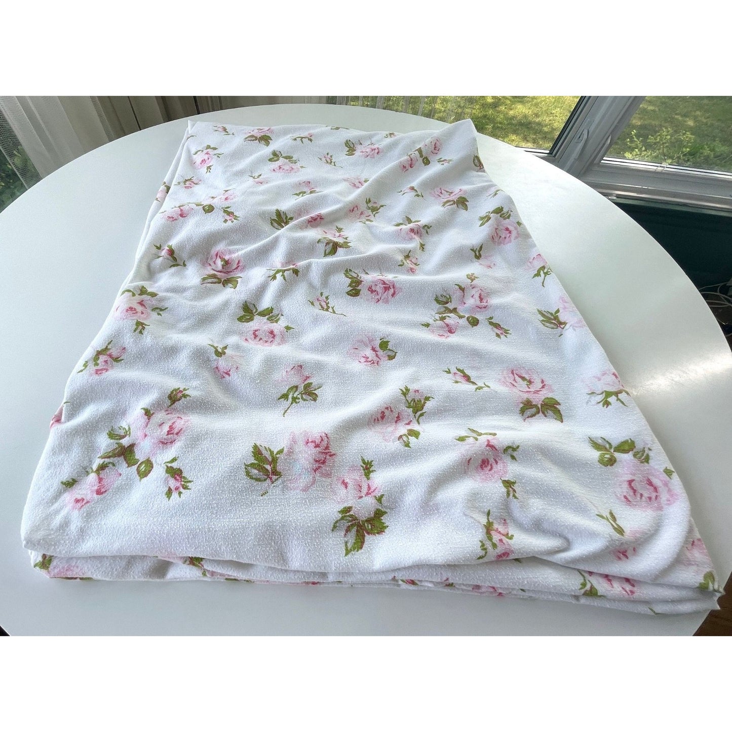 Vintage 60s flannel bedsheets set, pink roses, full size, top and bottom sheets, TexMade