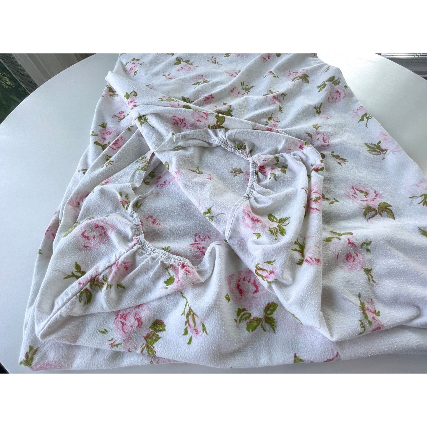 Vintage 60s flannel bedsheets set, pink roses, full size, top and bottom sheets, TexMade
