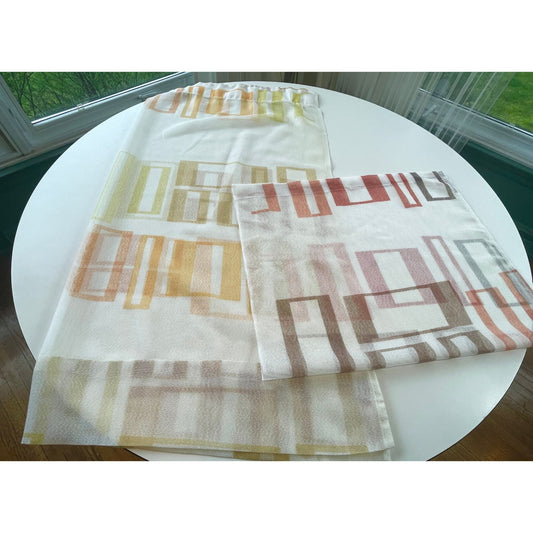 Vintage 70s curtain, your choice between pleated or rod pocket, geometric orange brown