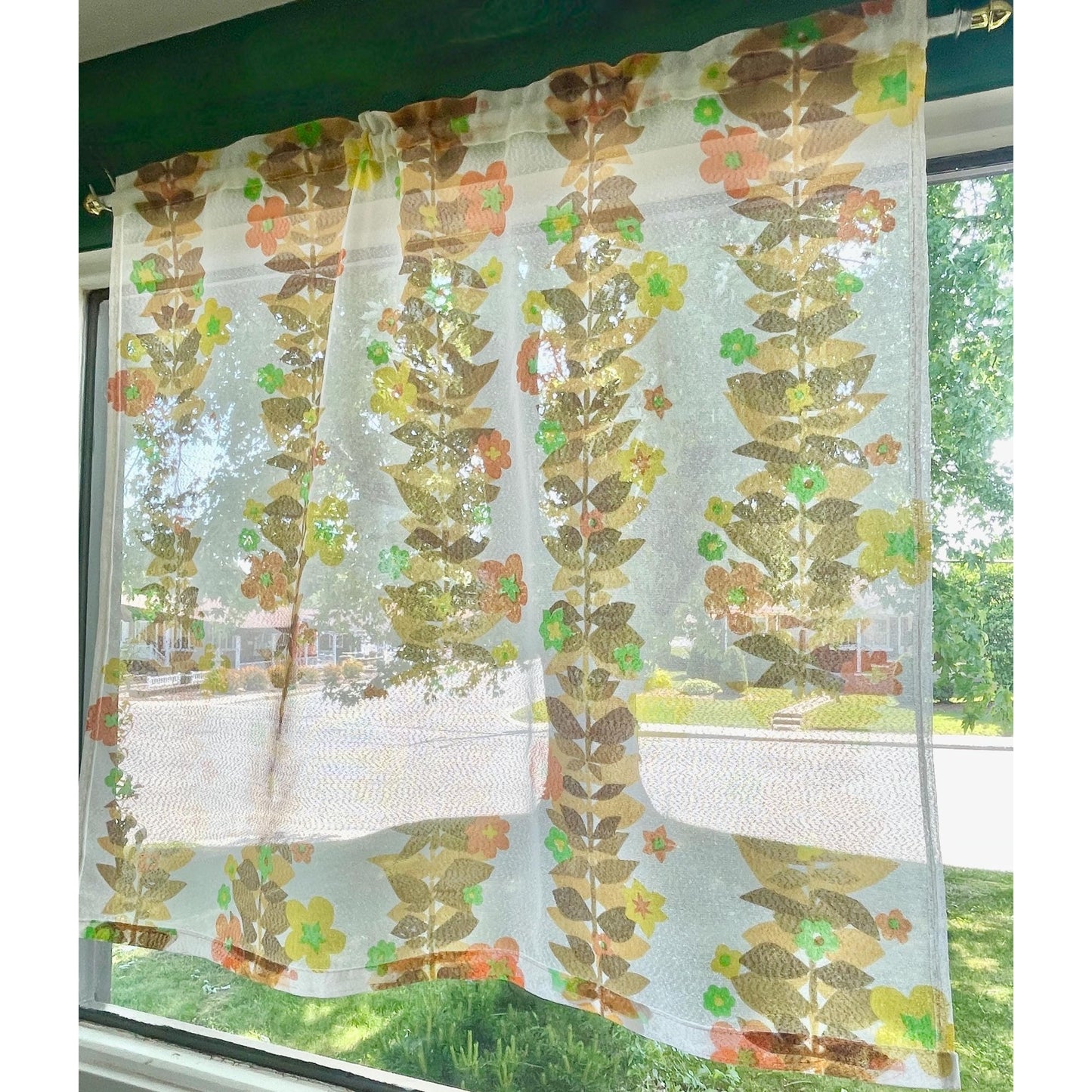 Vintage 60s curtain, orange yellow brown flower panel