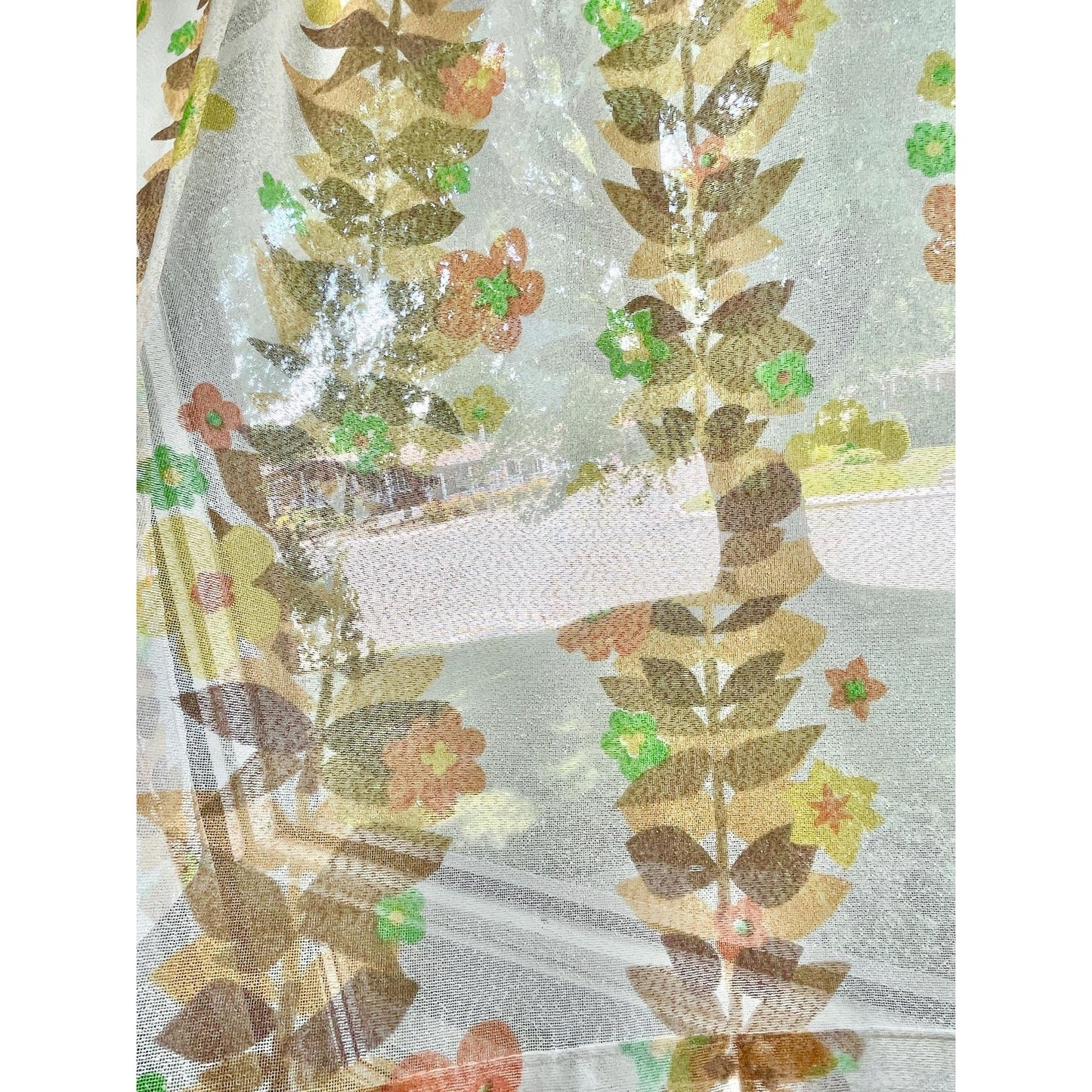 Vintage 60s curtain, orange yellow brown flower panel