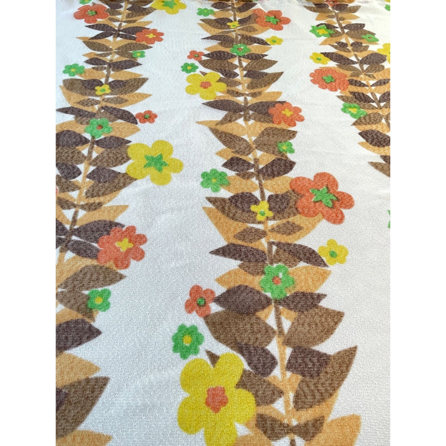 Vintage 60s curtain, orange yellow brown flower panel