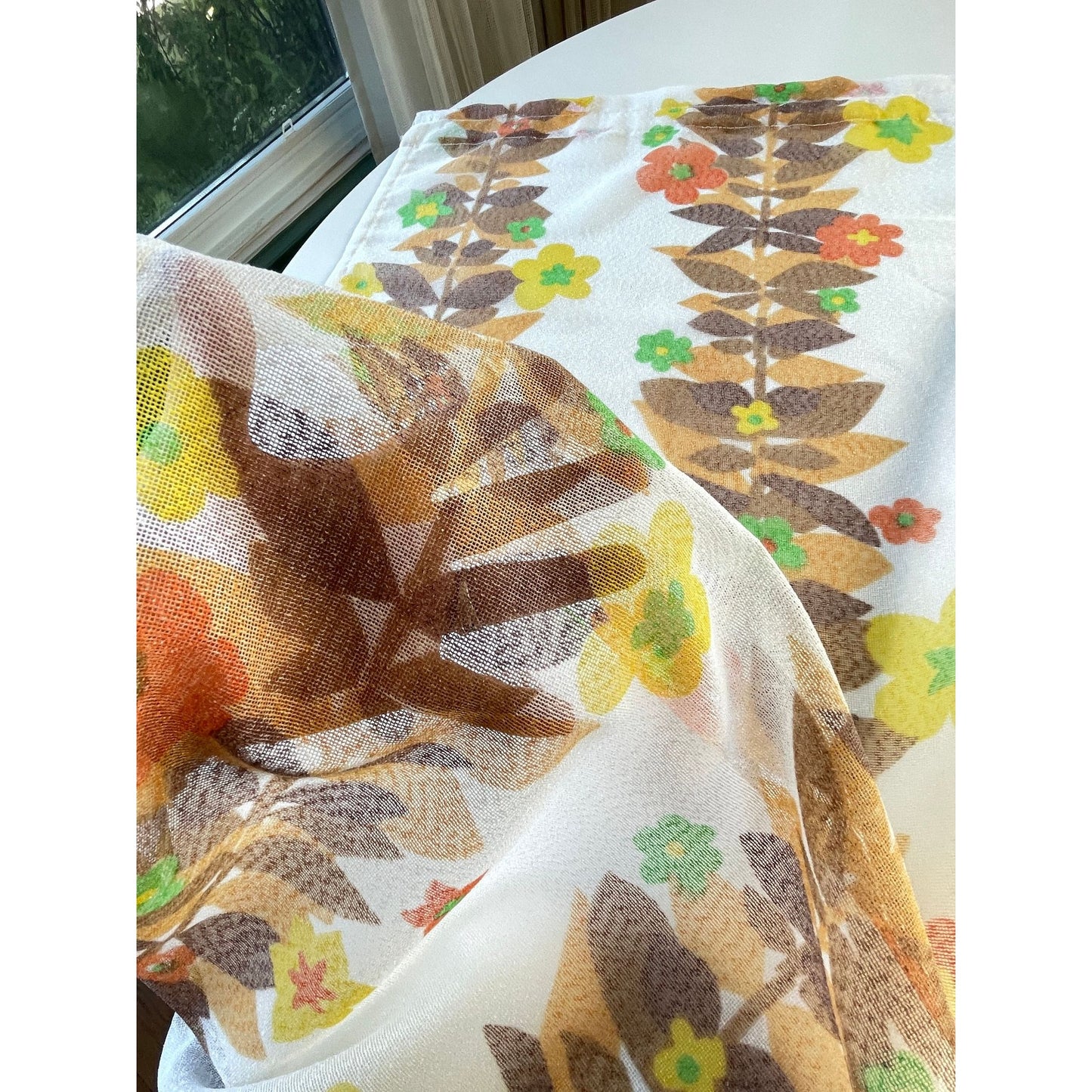 Vintage 60s curtain, orange yellow brown flower panel