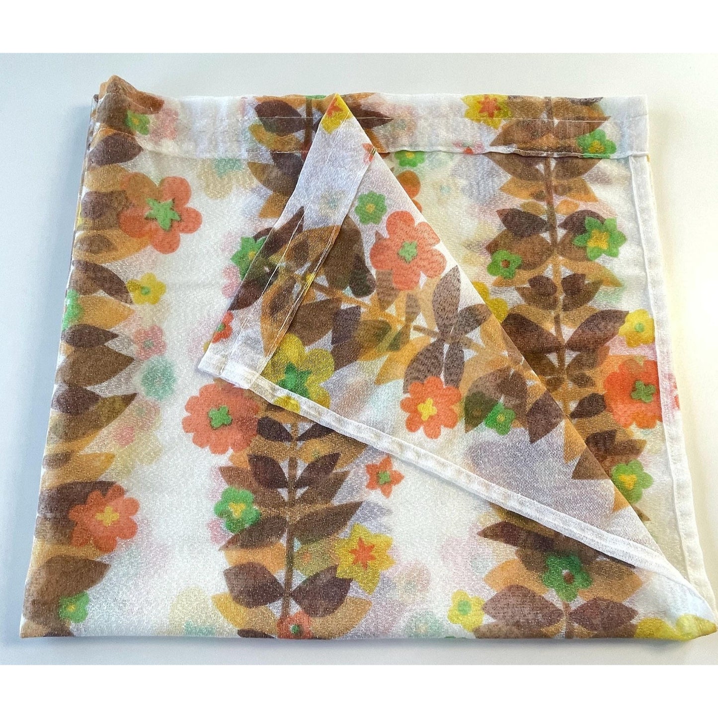 Vintage 60s curtain, orange yellow brown flower panel