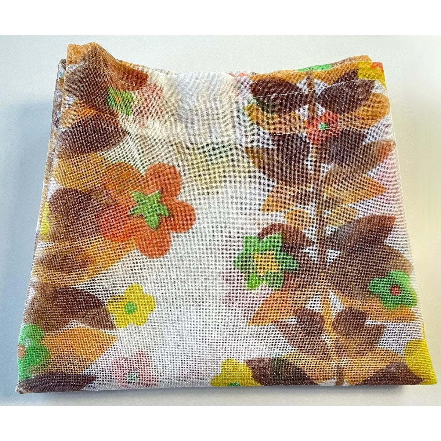 Vintage 60s curtain, orange yellow brown flower panel