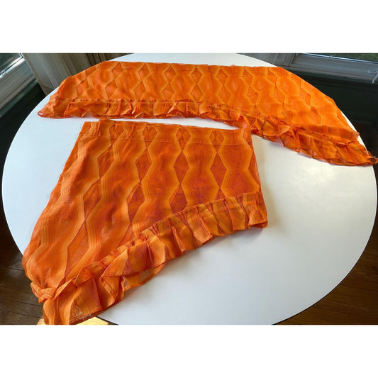 Vintage 70s curtain, bright orange swag valance