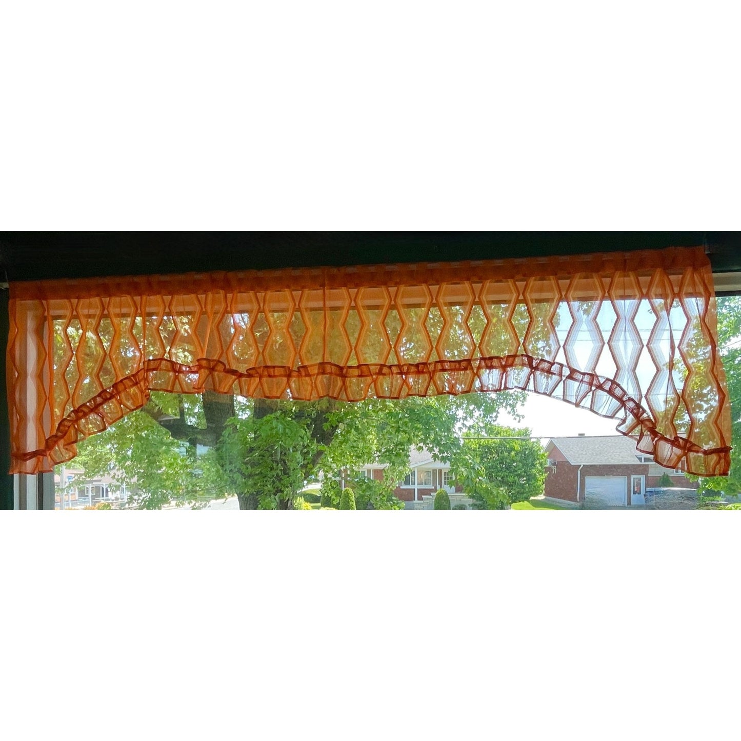 Vintage 70s curtain, bright orange swag valance