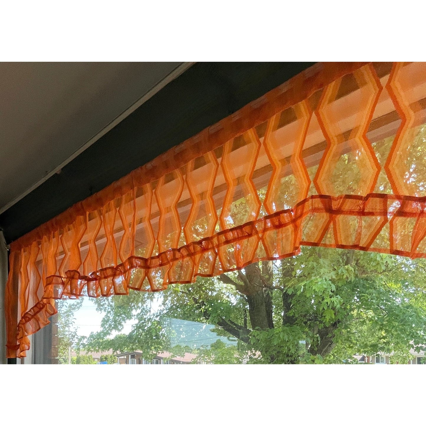 Vintage 70s curtain, bright orange swag valance