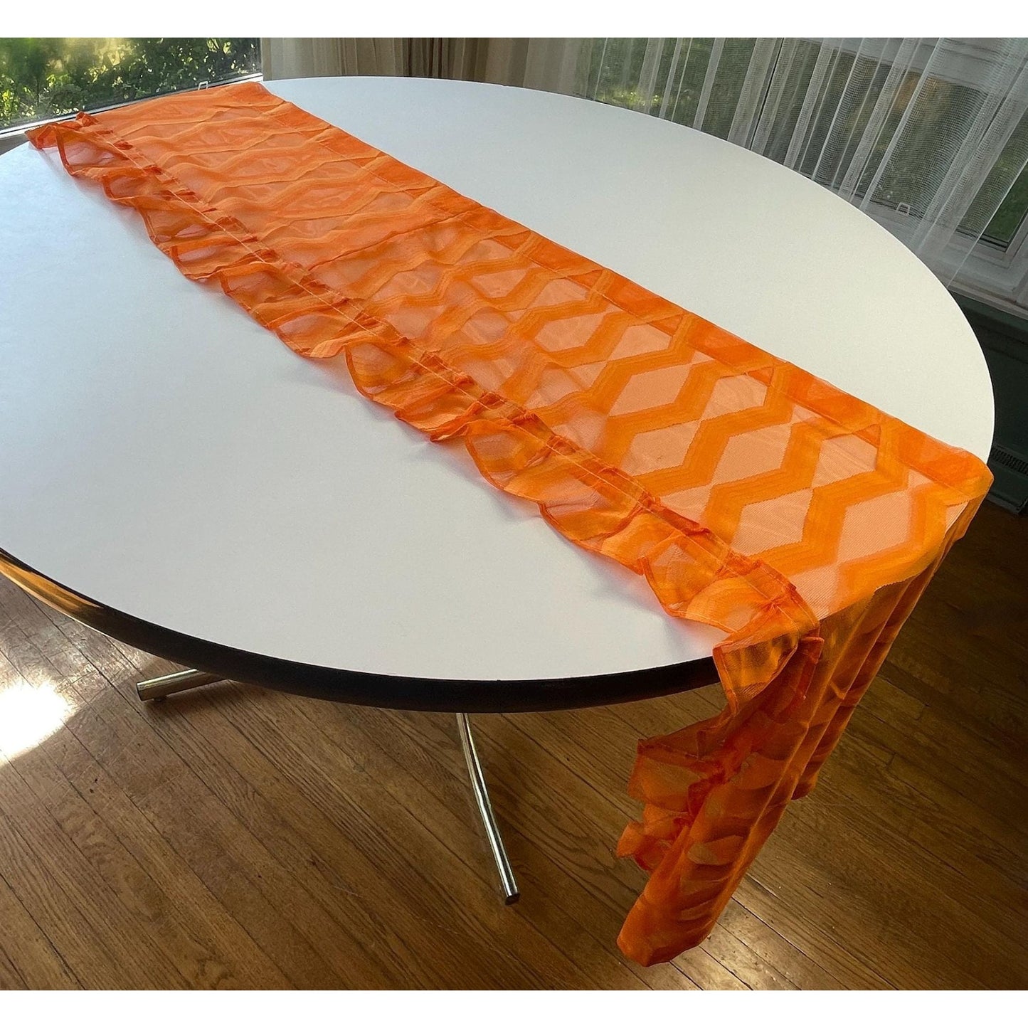 Vintage 70s curtain, bright orange swag valance