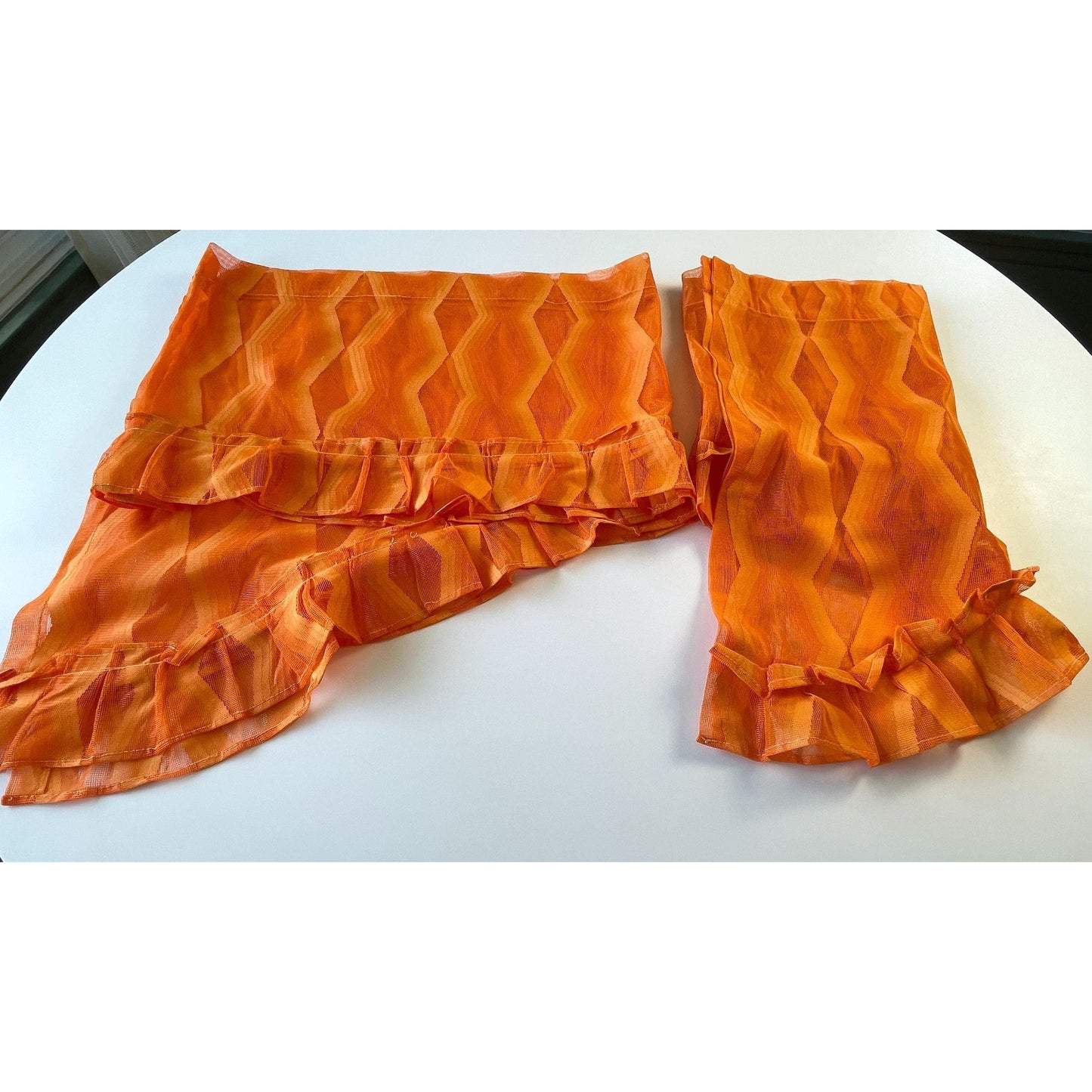 Vintage 70s curtain, bright orange swag valance