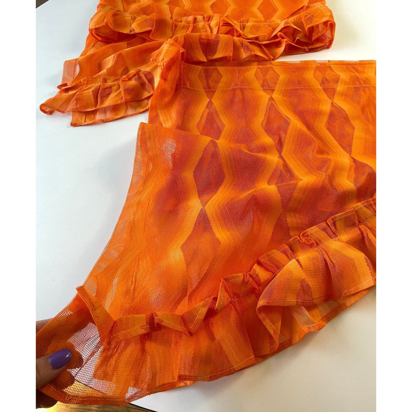 Vintage 70s curtain, bright orange swag valance