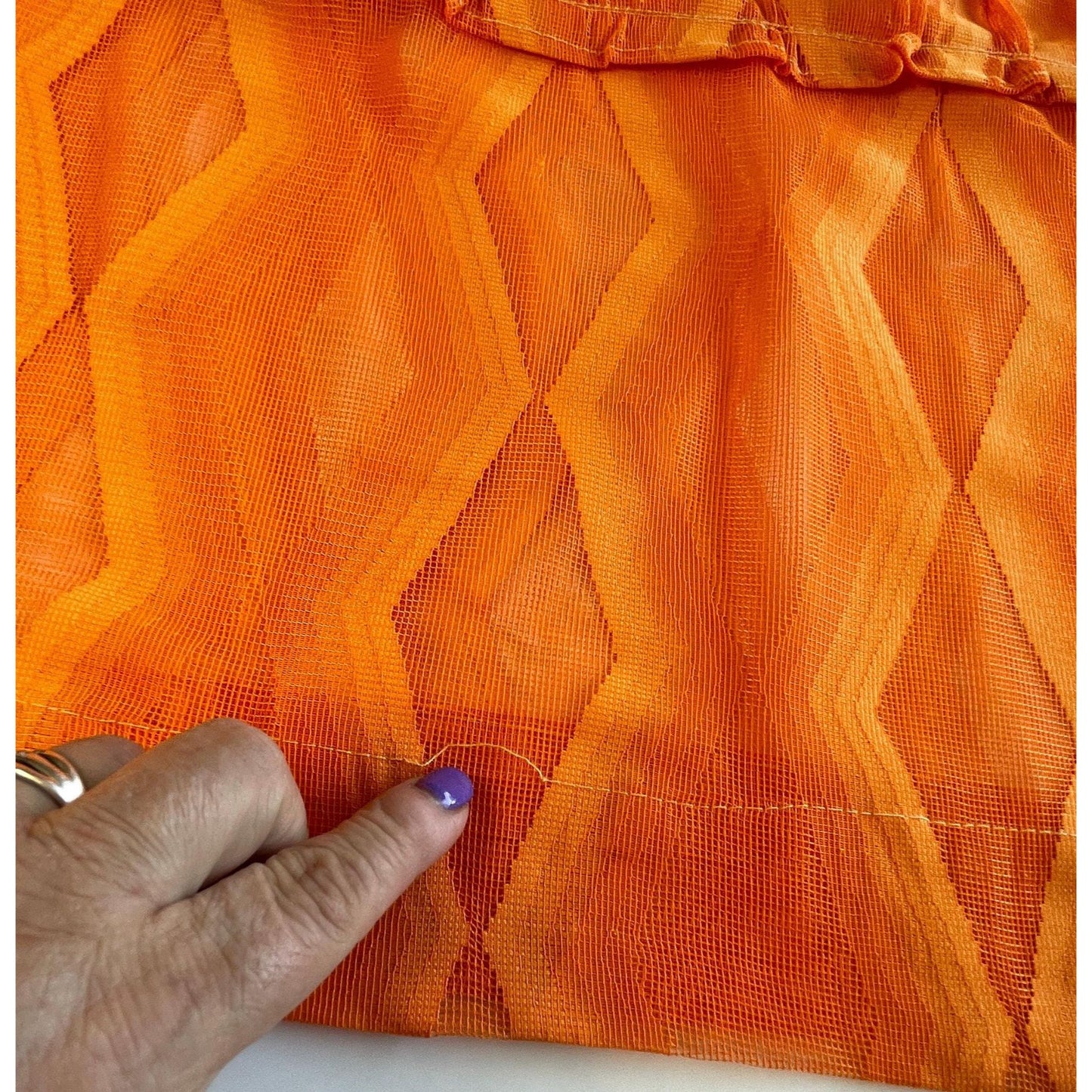 Vintage 70s curtain, bright orange swag valance