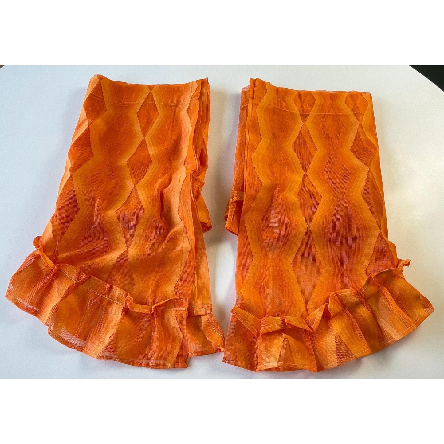 Vintage 70s curtain, bright orange swag valance