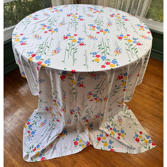 Vintage 70s flat / top sheet, yellow red blue flowers,  twin size bed, Wabasso