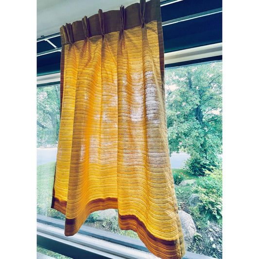 Vintage 70s pleated curtain, yellow tone on tone vertical stripes,