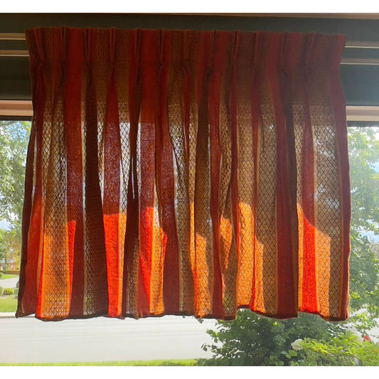 Vintage 1970s pleated curtain, orange, yellow striped