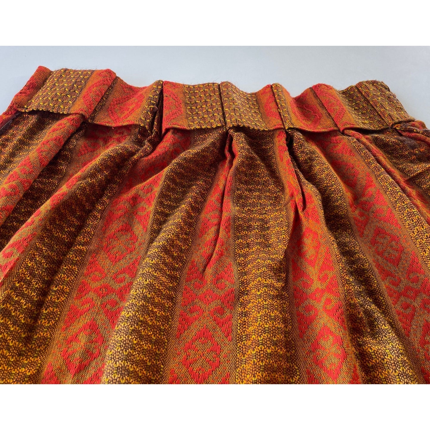 Vintage 1970s pleated curtain, orange, yellow striped