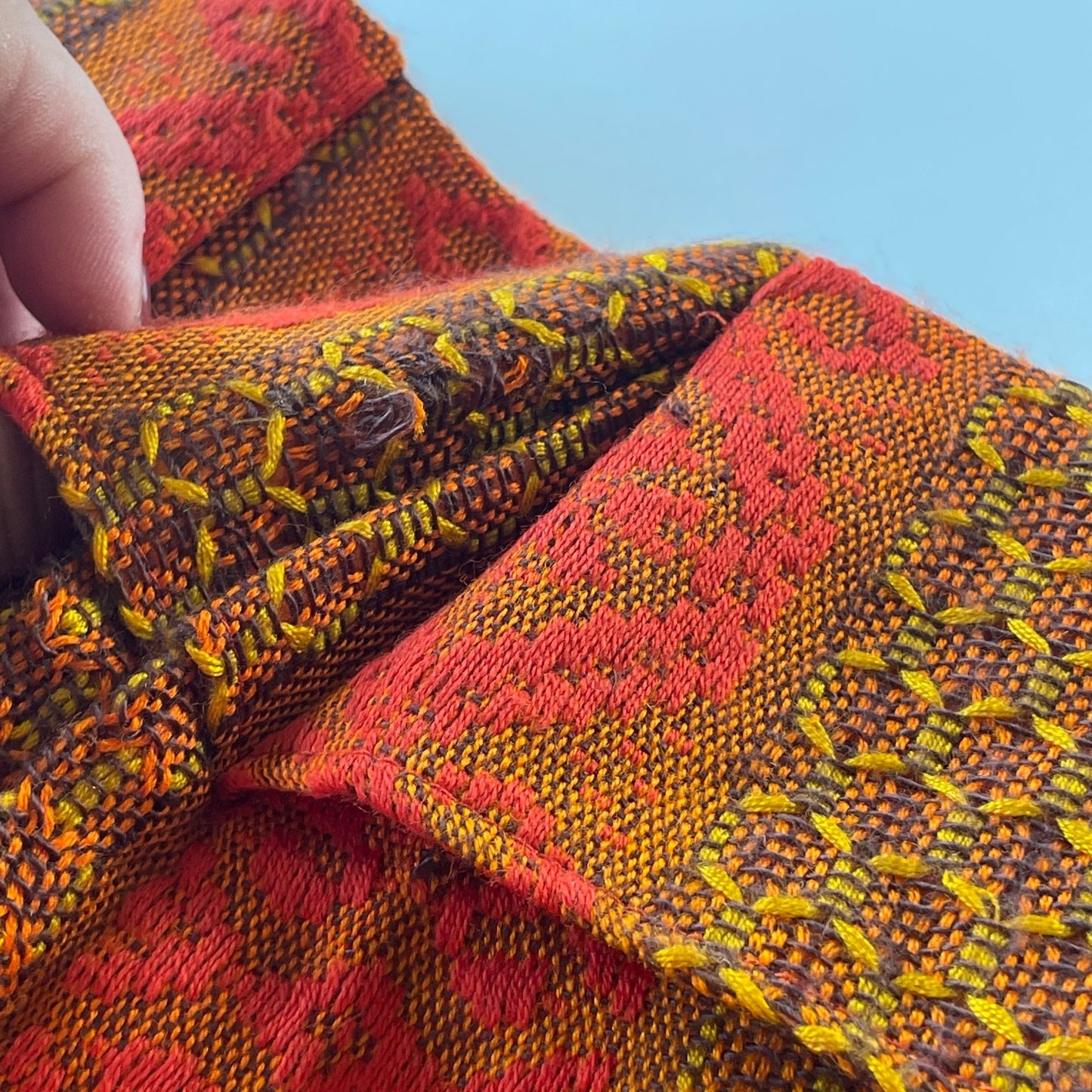 Vintage 1970s pleated curtain, orange, yellow striped